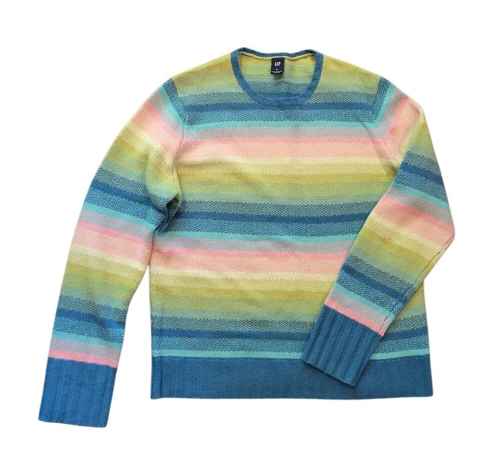 Vintage Y2K GAP Sweater Women's XL Wool Striped Pastel Colorful Soft